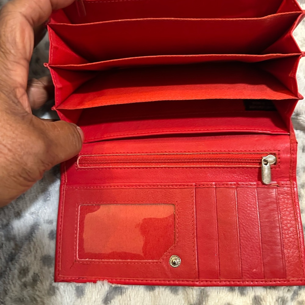 Red Leather Wallet with Flap Closure - Picture 4 of 4